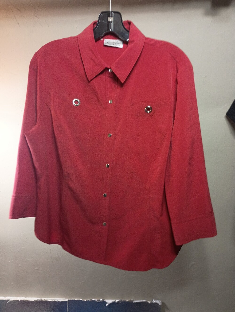 Women's Red Button-Front Shirt with Grommet Detail